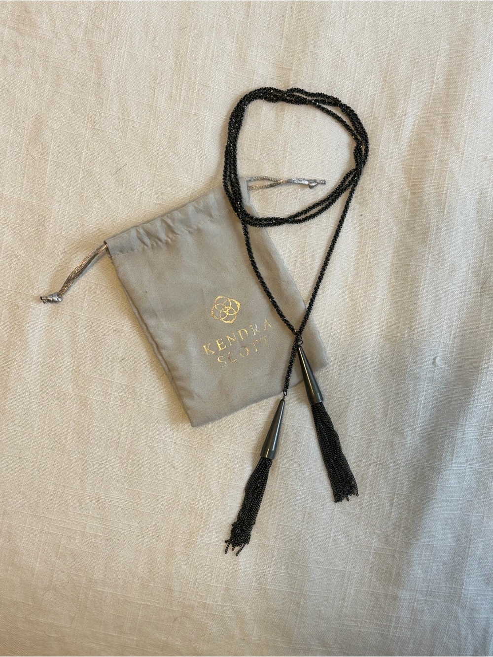 Kendra Scott Gunmetal Tassel Lariat Necklace